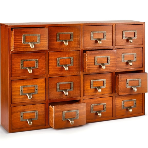 Vintage Solid Wood 16-Drawer Apothecary Cabinet - Tabletop Medicinal Herb Storage & Desk Organizer, Compact Chest for Office Use
