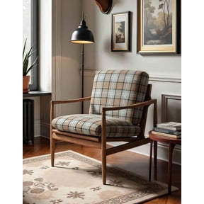 Vintage Solid Wood Armchair Designer Plaid Single Lounge Chair for Living Room, Balcony, Bedroom, and Boutique Stays