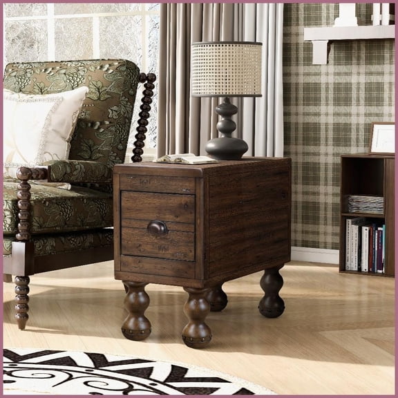 Vintage Solid Wood Coffee Table for Small Spaces, Easy Assembly & Easy-Clean with Drawer