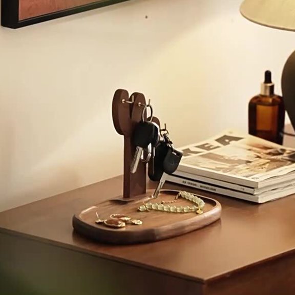 Vintage Solid Wood Entryway Storage Rack, Key Hanging Holder with Hooks, Decorative Display Stand with Stable Base, for Glasses Watches Keys in Hallway Entryway Home Desktop Decor