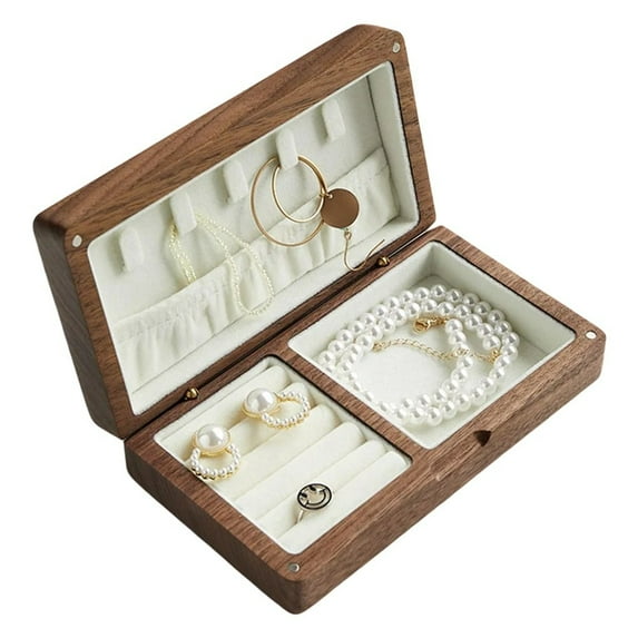 Vintage Solid Wood Jewelry Box High-End Jewelry Ring Storage Box Display Box Walnut-White