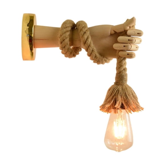 Vintage Solid Wood Wall Sconce with Hemp Rope Accent, Indoor Wall Lighting for Home Decor