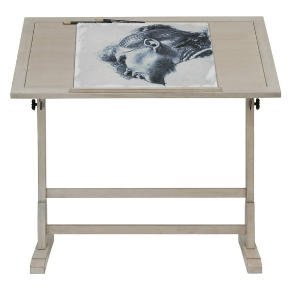 Studio Designs Vintage Solid Wood White Drawing/Drafting Table with 42" x 30" Adjustable Tilting Top in Coastal Whitewash