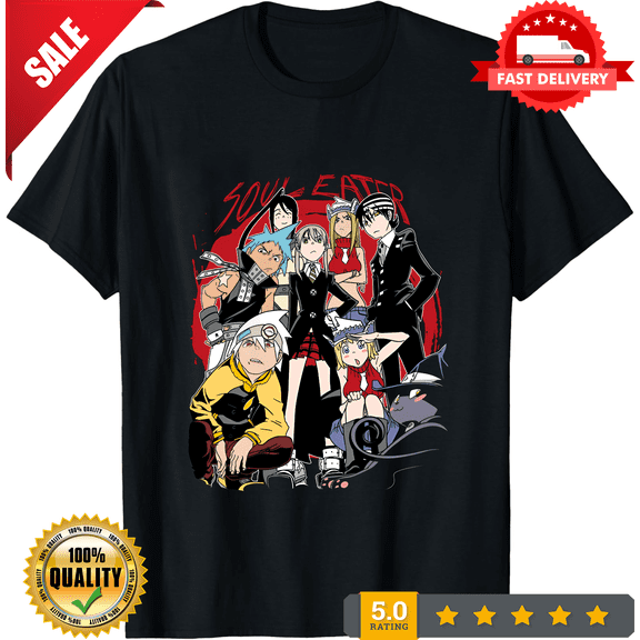 Vintage Soul Eater T-shirt,Anime,Death The Kid,Manga,Black Star Graphic Tee Black Shirt, CROWD FAVORIT-TH78937