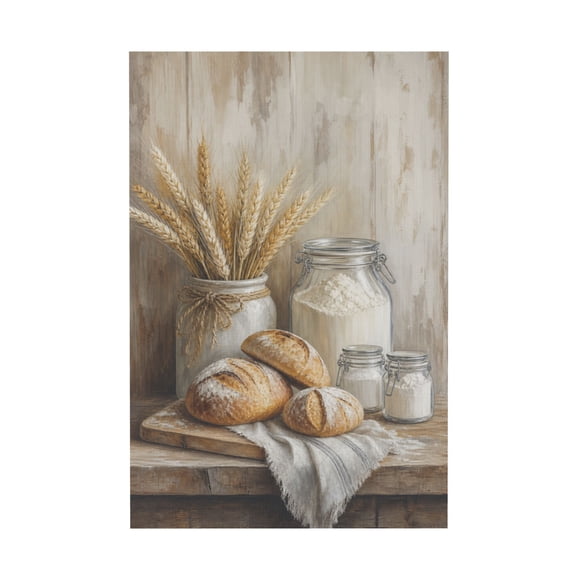 Vintage Sourdough Bread Still Life Canvas Wall Art Rustic Country Bakery Kitchen Decor 16"x24 in