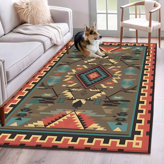 Vintage Southwest Area Rug 4x6 Washable Rug Non Slip Ethnic Modern Geometric Large Area Rug Indoor Floor Carpet for Entryway Bedroom Kitchen Living Room Home Office Dining Room Nursery