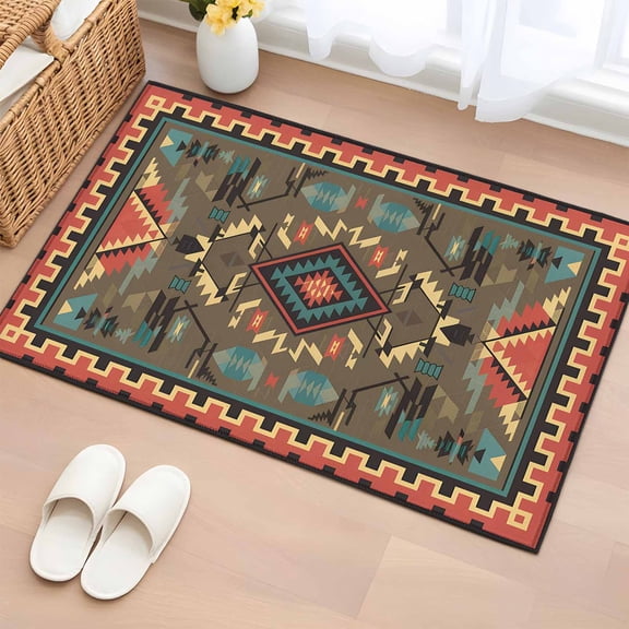 Vintage Southwest Bathroom Rug Washable 2x3 Entryway Rug Non Slip Ethnic Modern Geometric Front Door Mat Low Pile Indoor Doormat Throw Floor Carpet for Kitchen Bedroom Entrance