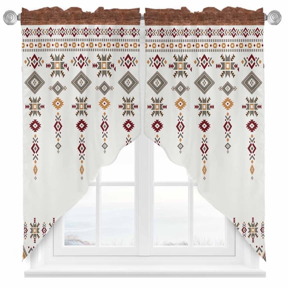 Vintage Southwest Swag Valances for Windows 2 Pack Brown Boho Geometric Tribal Style Swag Kitchen Curtains 36 Inches Long Rod Pocket Short Window Treatment for Kitchen Bathroom 28"x36"