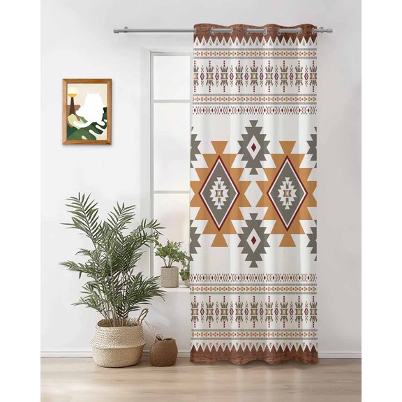 Vintage Southwest Thermal Insulated Blackout Curtains for Bedroom 24 Length Orange Boho Geometric Tribal Style Room Darkening Curtain 1 Panel Grommet Window Curtain Drape for Living Room Nursery Room