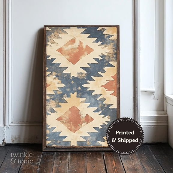 Vintage Southwestern Art Rustic Lodge Boho Farmhouse Decor Rustic Western Art Antique Aztec Textile Printed And Shipped