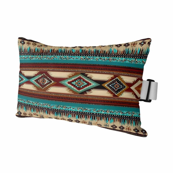 Vintage Southwestern Outdoor Pillows for Chaise Lounge Chair Waterproof Lumbar Pillows with Insert&Adjustable Strap Beach Headrest Pillow Aztec Ethnic Abstract Geometric Turquoise Pool Pillow 12"x20"