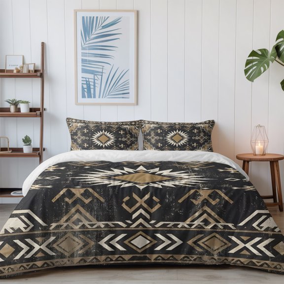 Vintage Southwestern Tribal Pattern California King Size Bed Set,Aztec Geometric Art Bedding for All Seasons,4 Pcs Bed Set with 1 Quiltcover (96"x104"),1 Sheet (110"x98"),2 Pillowcases (20"x36")