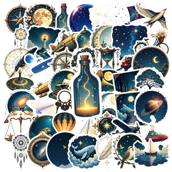 Vintage Space Adventure Stickers, Waterproof Fantasy Sticker for Water Bottle Laptop Phone Cases Planner Skateboard Luggage Helmet Party Favor Decor, Ideal for Adults Teens Teacher Rewards