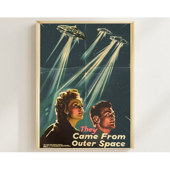 Vintage Space Art Poster 1950s Horror Movie Pop Fiction Poster Horror Art Style Space Poster Retro Movie Poster UFO Horror Abduction 50s Pop, 8x12 UNFRAMED