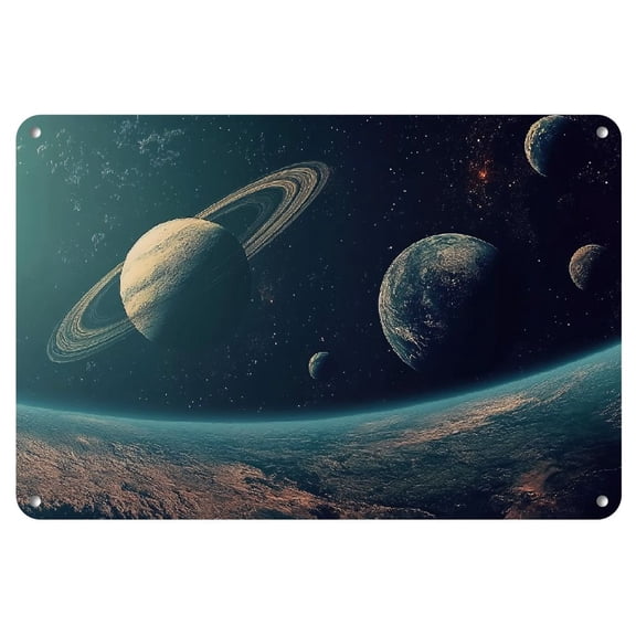 Vintage Space Metal Iron Hanging Board, Iron Wall Hanging Decoration, Multi-purpose, 8x12 Inches, with Pre-drilled Holes for Easy Installation, Suitable for Home, Living Room, Bedroom, Office
