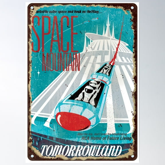 Vintage Space Mountain Poster Wall Art, Modern Wall Decor, 24x36 UNFRAMED