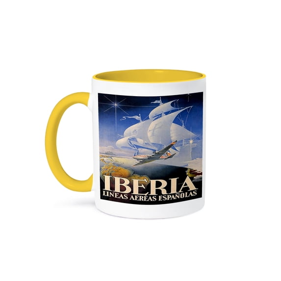 3dRose, Vintage Spain Airplane and Ship, 15oz Two-Tone Yellow Mug