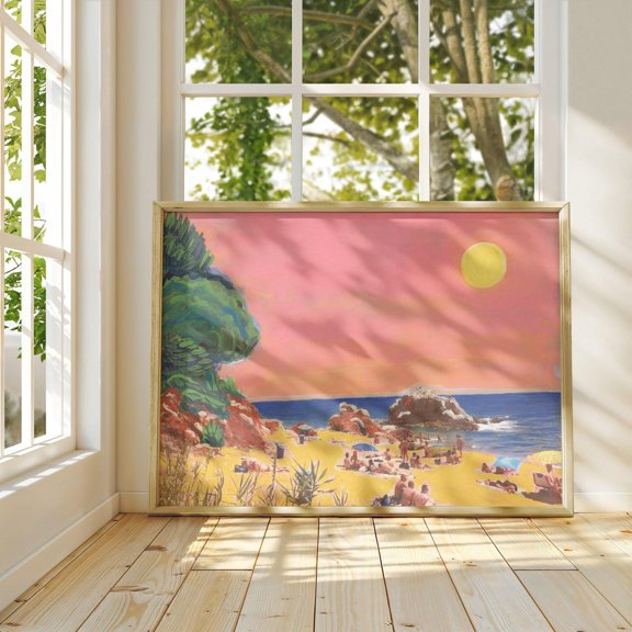 Vintage Spain Beach Wall Art Print, Mid Century Coastal Decor Unframed Paper Print