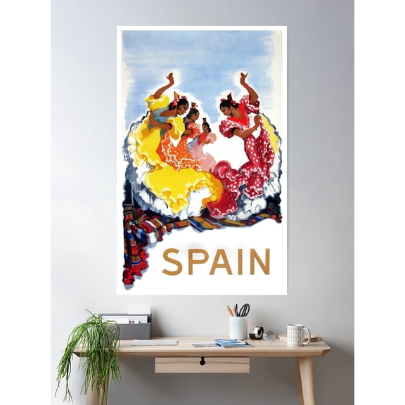 Vintage Spain Flamenco Dancers Travel Poster Poster Wall Art, Modern Wall Decor For Living Room Bedroom, 16x24 UNFRAMED