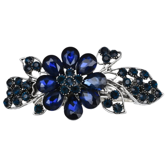 Vintage Sparkly Hair Barrettes, Decorative Hair Clips French Navy Blue Rhinestone Barrettes, Crystal Flower Hair Pins Hair Accessories for Women Girls