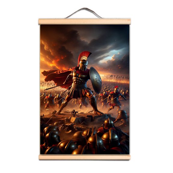 Vintage Spartan Warrior Wall Art Poster Solid Wood Scroll Painting Room Decor,Multicolor,23.5X35.4 inches