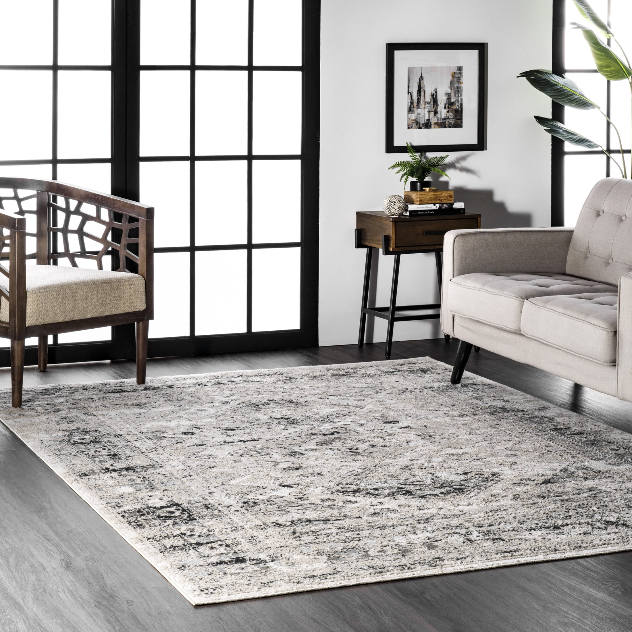nuLOOM Madisson Vintage Faded Medallion Area Rug, 8' x 10', Madisson Grey