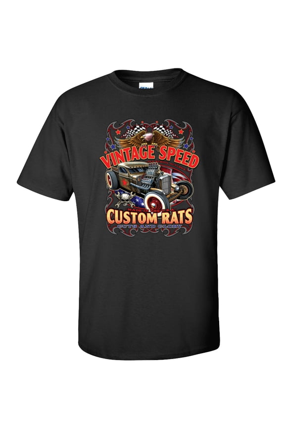 Vintage Speed Custom Rats Guts and Glory Rat Rod Adult Unisex Short Sleeve T-shirt, Black- 5XL