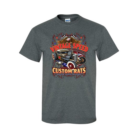 Vintage Speed Custom Rats Guts and Glory Rat Rod Adult Unisex Short Sleeve T-shirt, Dark Heather Grey- 5XL