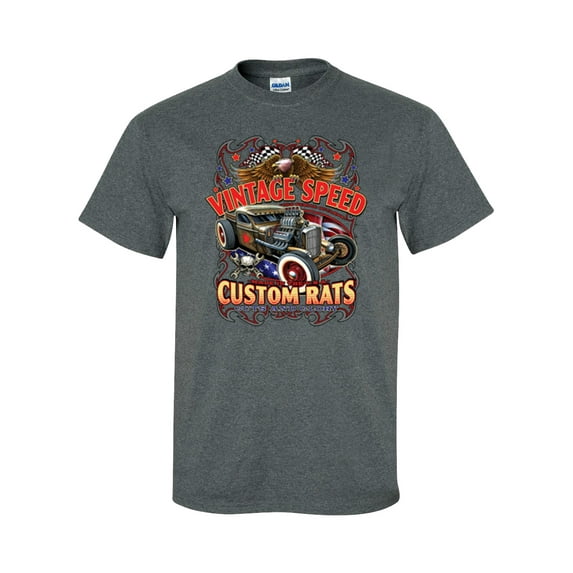 Vintage Speed Custom Rats Guts and Glory Rat Rod Adult Unisex Short Sleeve T-shirt, Dark Heather Grey- Medium