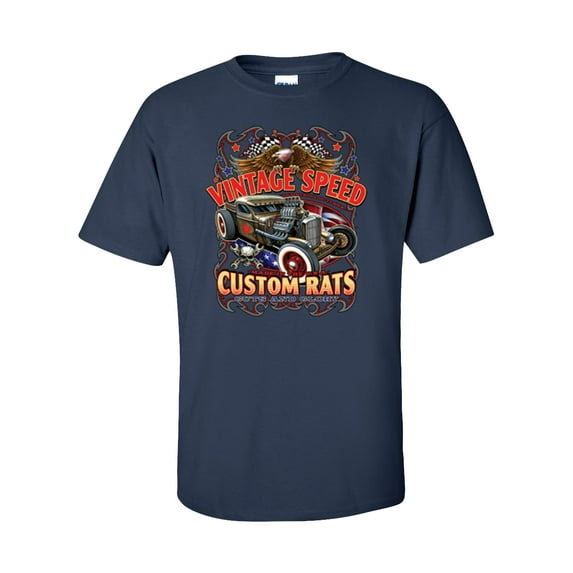 Vintage Speed Custom Rats Guts and Glory Rat Rod Adult Unisex Short Sleeve T-shirt, Navy- 3XL