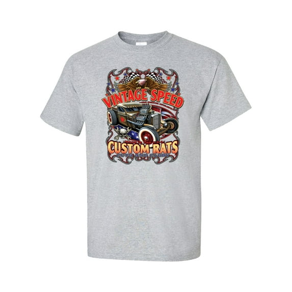 Vintage Speed Custom Rats Guts and Glory Rat Rod Adult Unisex Short Sleeve T-shirt, Sports Grey- Large