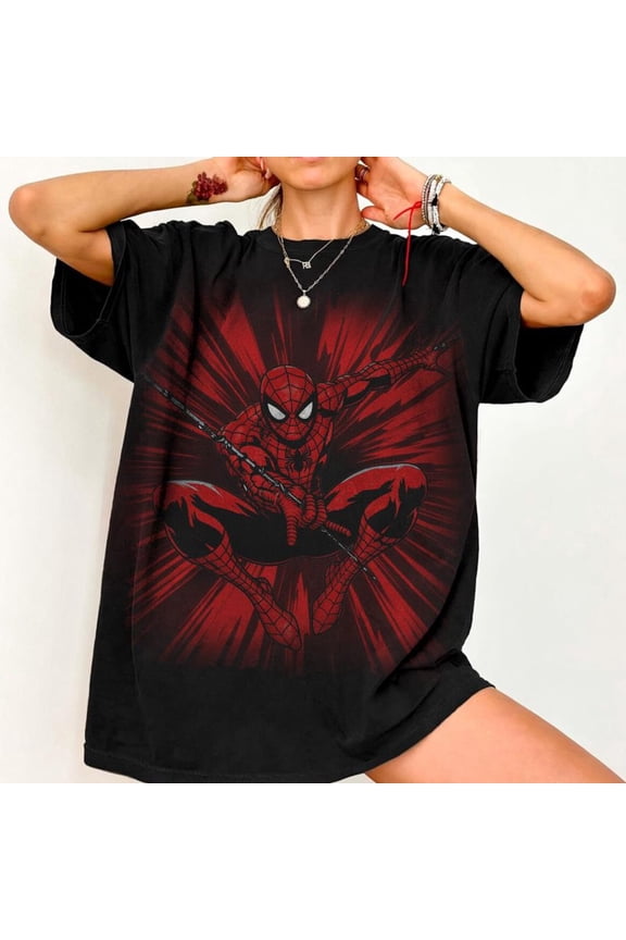 Vintage Spider Hero Comics Shirt, Retro Comic Book Cover Tee, Pink Superhero Graphic Shirt, Movie Fan Gift, Garment-Dyed Unisex Tee