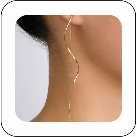 Vintage Spiral Chain Threader Earrings Long Swirl Wire Tassel Earrings Gold Bar Drop Chain Earrings Geometric Pull Through Earrings Jewelry for Women