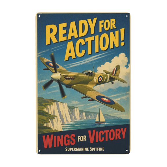 Vintage Spitfire Fighter Plane Metal Tin Sign For Garden Yard Bar Porch And Home Wall Decor 8x12 Inch