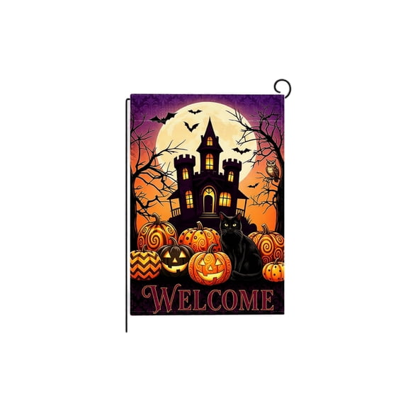 Vintage Spooky Halloween Decorations Garden Flag, Skull Ghost Pumpkin Yard Decor Flag, Weatherproof Small Flag for Front Lawn Farmhouse Indoor Outdoor Party Decorations E
