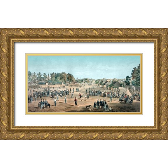 Vintage Sports 14x9 Gold Ornate Wood Framed with Double Matting Museum Art Print Titled - Union prisoners at Salisbury, N.C.