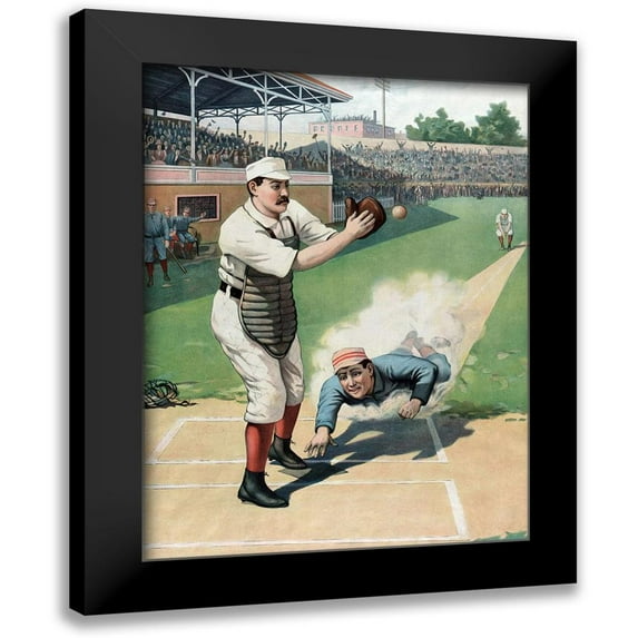 Vintage Sports 15x18 Black Modern Framed Museum Art Print Titled - Baseball Play at the Plate