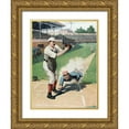 thumbnail image 1 of Vintage Sports 19x24 Gold Ornate Wood Framed with Double Matting Museum Art Print Titled - Baseball Play at the Plate, 1 of 4