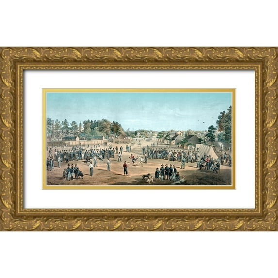 Vintage Sports 24x14 Gold Ornate Wood Framed with Double Matting Museum Art Print Titled - Union prisoners at Salisbury, N.C.