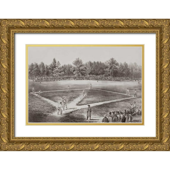 Vintage Sports 32x23 Gold Ornate Wood Framed with Double Matting Museum Art Print Titled - American national game of base ball
