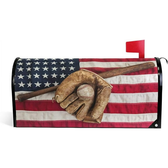 Vintage Sports Baseball American USA Flag Magnetic Mailbox Cover MailWraps Garden Yard Home Decor for Outside Oversized-25.5" x20.8"