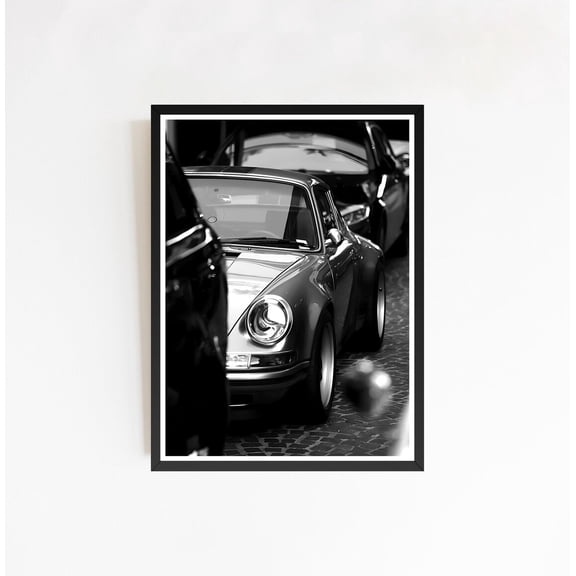 Vintage Sports Car Front Grille Headlight Monochromatic Automobile Art Version Gamma, Unframed Poster