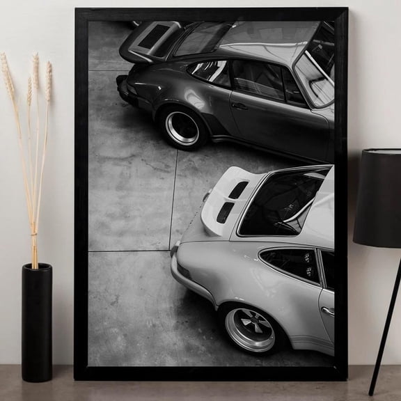 Vintage Sports Car Poster Black And White Classic Auto Photography Home Decor, 8x12 UNFRAMED