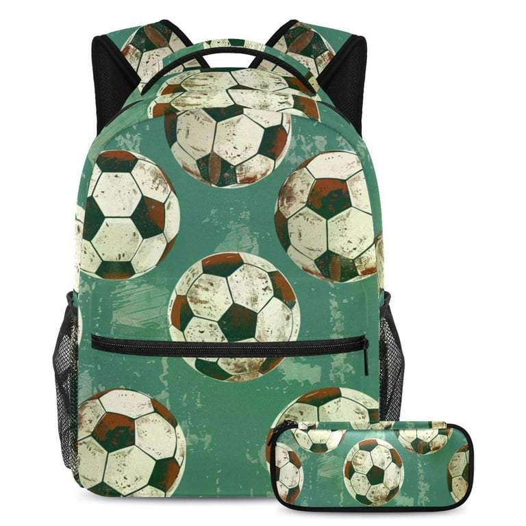 Vintage Sports Football Soccer Backpack with Pencil Case 2Pcs Kid Schoolbag Set for Boys Girls Teens Travel Book Bag for Students Walmart