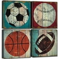 thumbnail image 1 of Vintage Sports Wall Art for Boys Bedroom Sports Theme Baseball Soccer Football Basketball Poster Kids Room Decor Rustic Balls Canvas Pictures Toddler Nursery Artwork Home Decoration 16x16" 4Pcs, 1 of 6