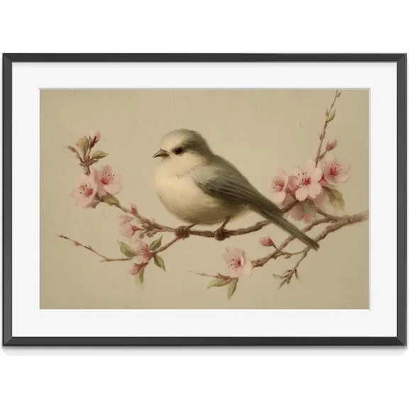 Vintage Spring Bird Painting Print, Watercolor Cherry Blossom Printable Wall Art, Matte Canvas Stretched, Posters for Room Bedroom Living Room Bathroom Wall Decor, Posters & Art Prints, Gift.
