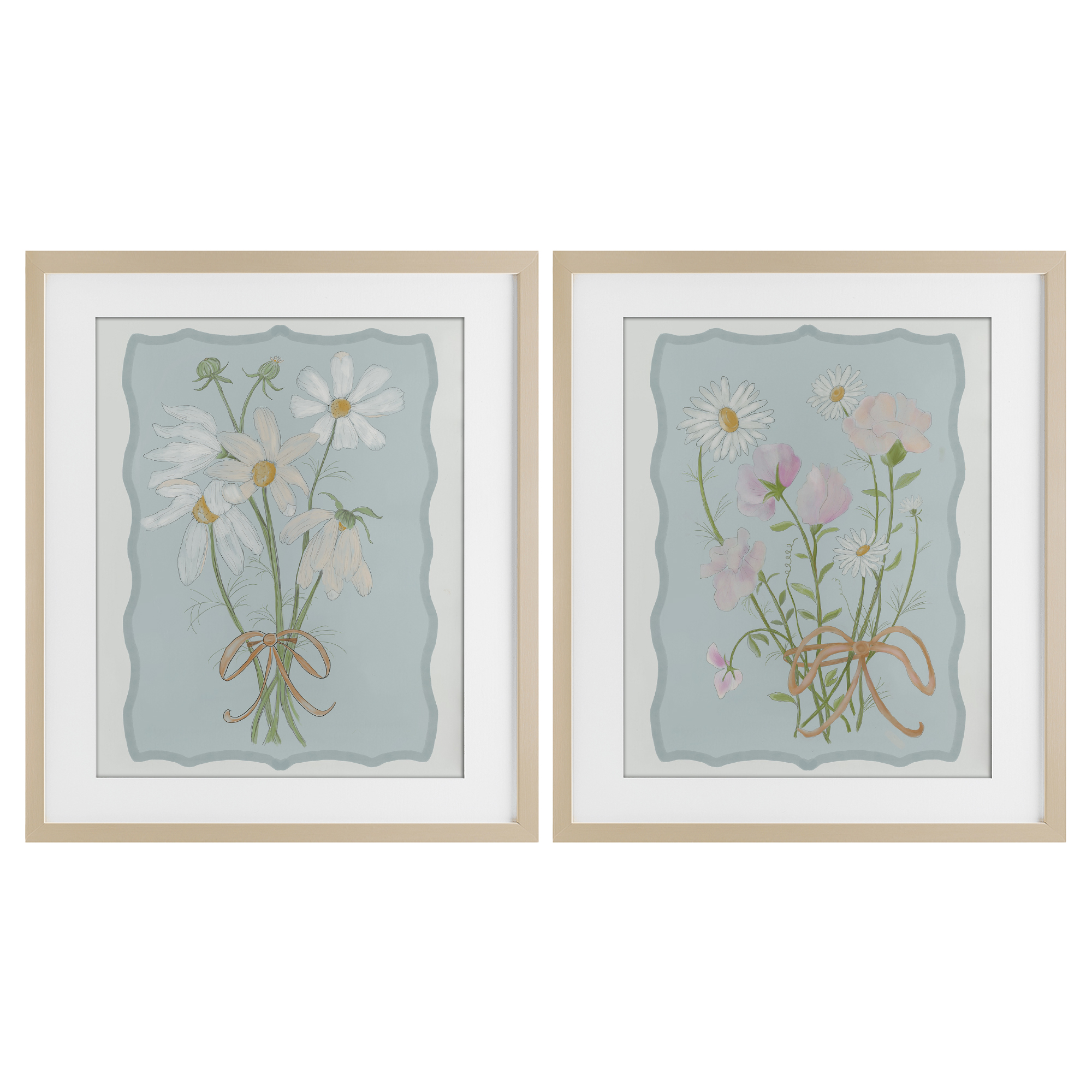 Vintage Spring Clippings 2 Piece Birch Framed Print Under Glass Set, design by Leslie Hermosa