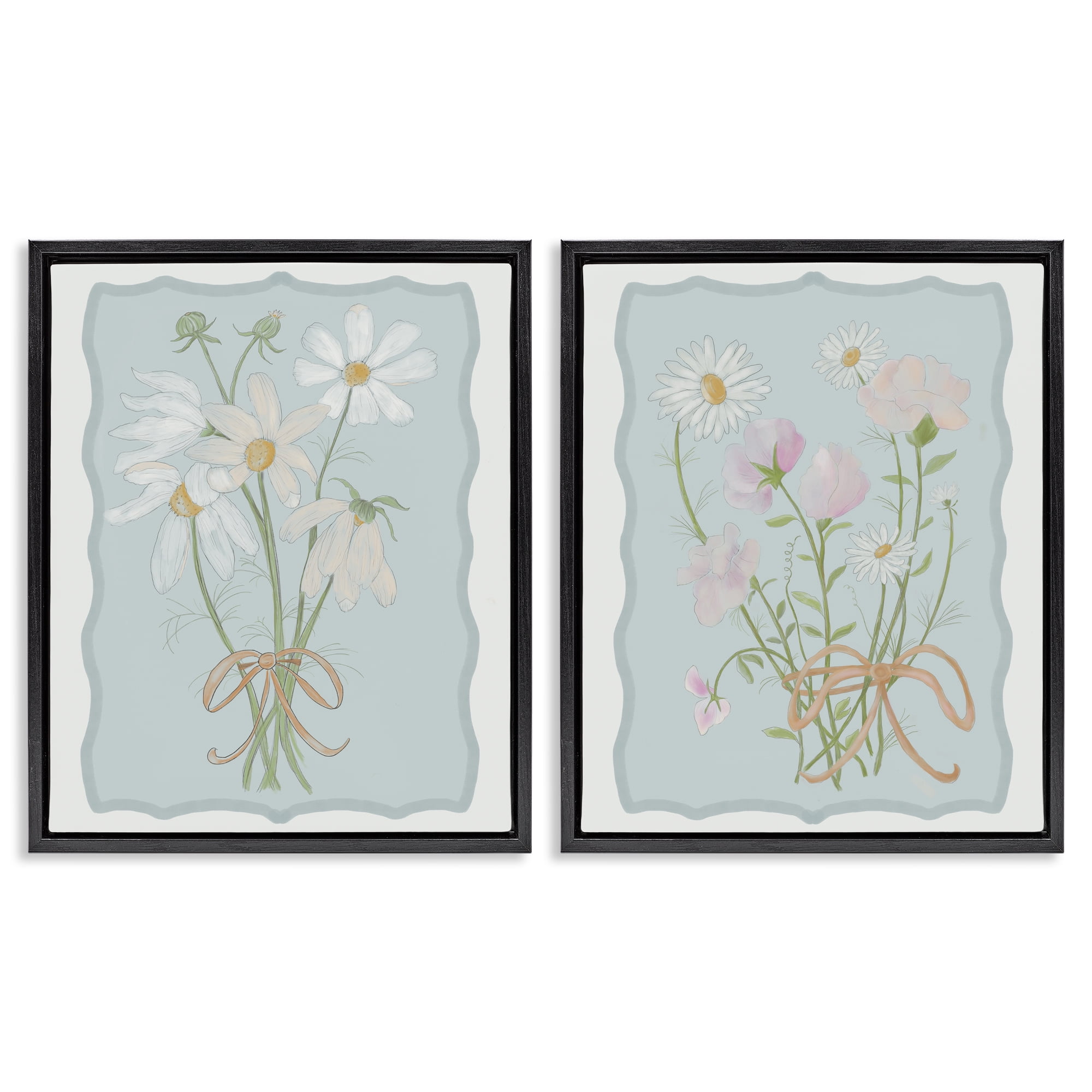 Vintage Spring Clippings 2 Piece Black Framed Floater Canvas Set, design by Leslie Hermosa