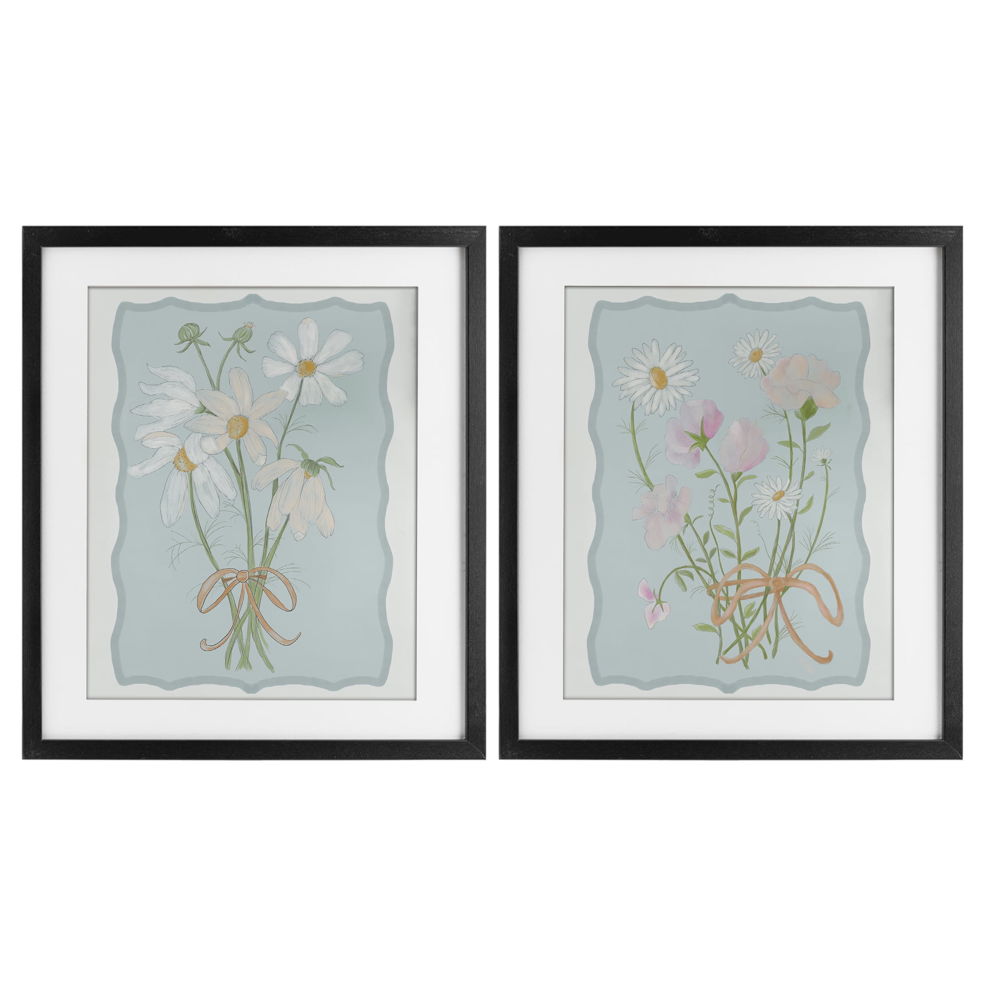 Vintage Spring Clippings 2 Piece Black Framed Print Under Glass Set, design by Leslie Hermosa
