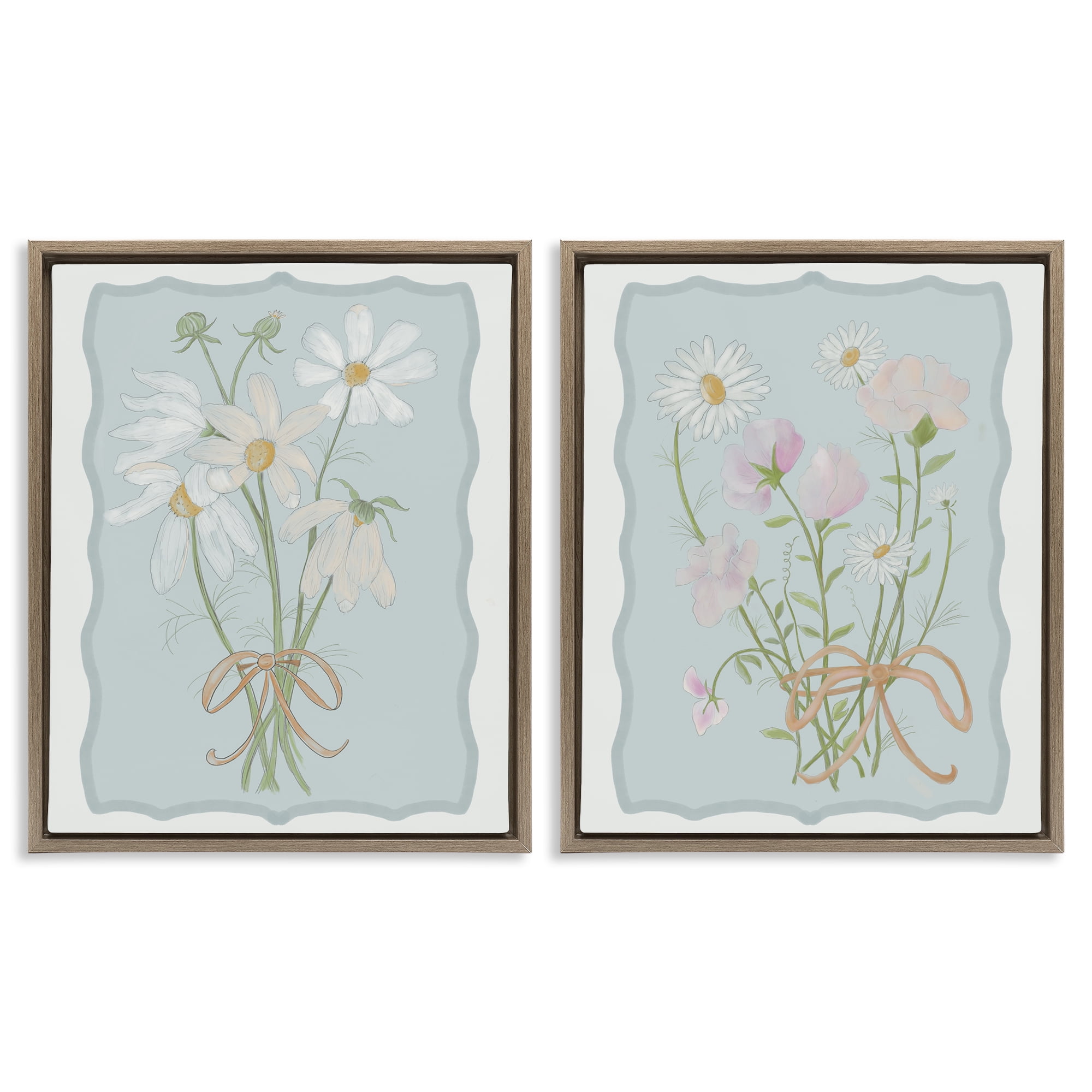 Vintage Spring Clippings 2 Piece Brown Framed Floater Canvas Set, design by Leslie Hermosa